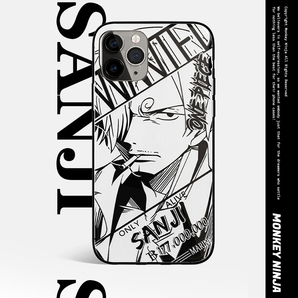 One Piece Zoro Luffy Ace Sanji Nami Characters Sketch Tempered Glass iPhone Case - 5 Styles