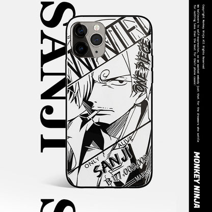 One Piece Zoro Luffy Ace Sanji Nami Characters Sketch Tempered Glass iPhone Case - 5 Styles-Phone Case-Monkey Ninja-iPhone X/XS-Zoro-Tempered Glass-Monkey Ninja