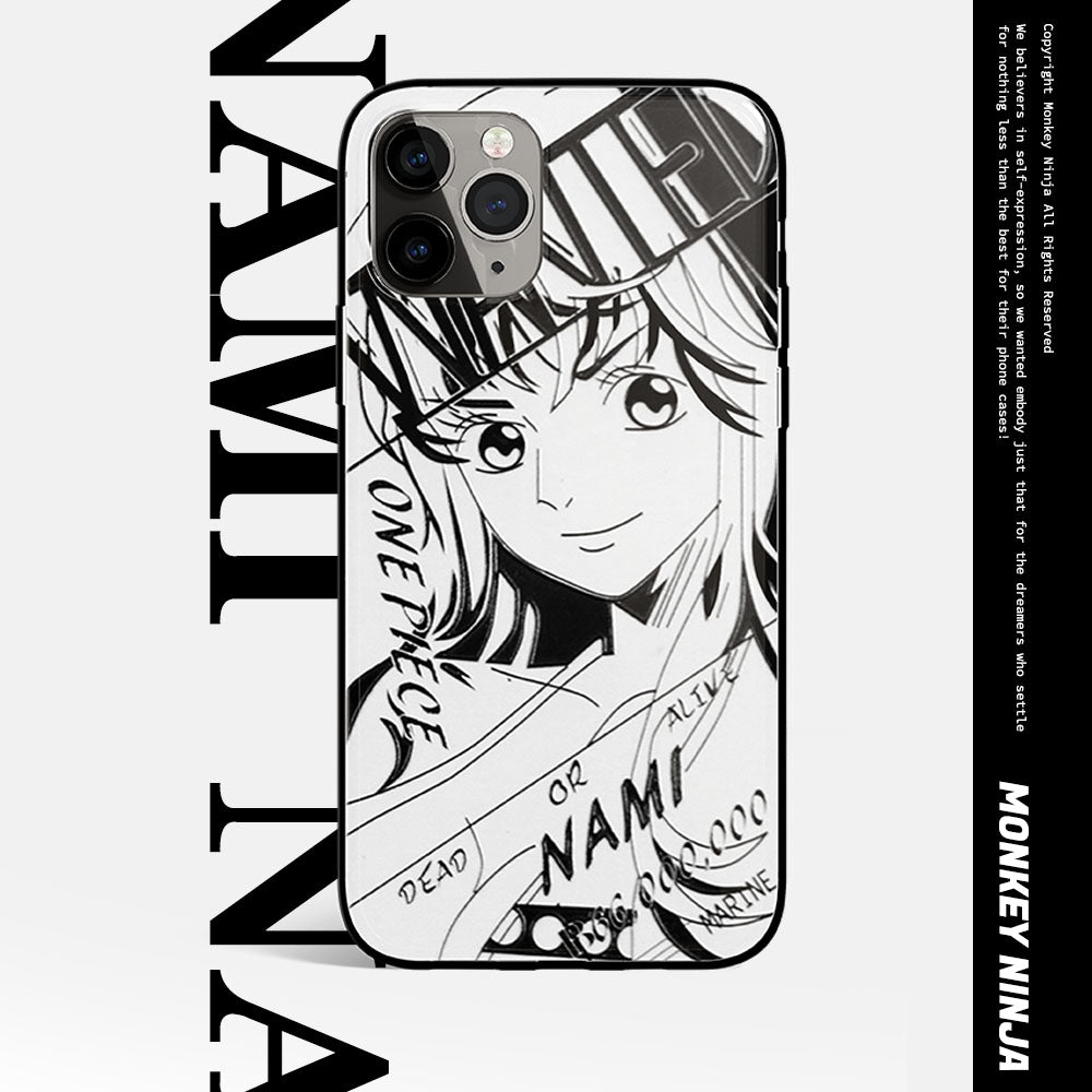 One Piece Zoro Luffy Ace Sanji Nami Characters Sketch Tempered Glass iPhone Case - 5 Styles