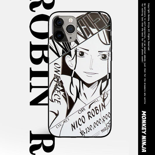 One Piece Robin Law Chopper Sabo Characters Sketch Tempered Glass Phone Case-Phone Case-Monkey Ninja-iPhone X/XS-Robin-Tempered Glass-Monkey Ninja