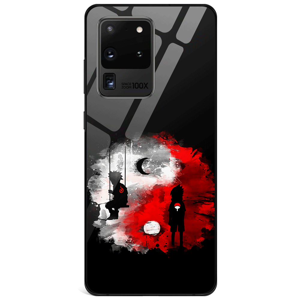 Naruto and Sasuke Moon and Sun Samsung Tempered Glass Phone Case
