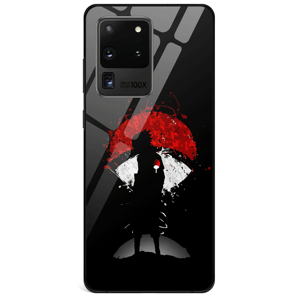 Naruto Sasuke and Uchiha Clan Crest Samsung Tempered Glass Phone Case