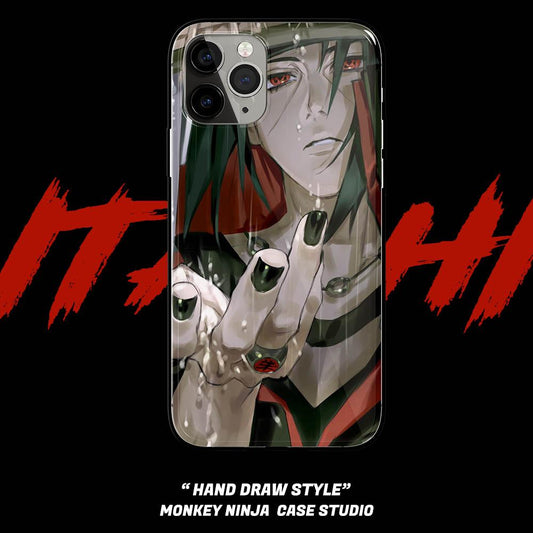 Itachi with Akatsuki Ring and Cloak Tempered Glass Soft Silicone iPhone Case-Phone Case-Monkey Ninja-iPhone X/XS-Tempered Glass-Monkey Ninja