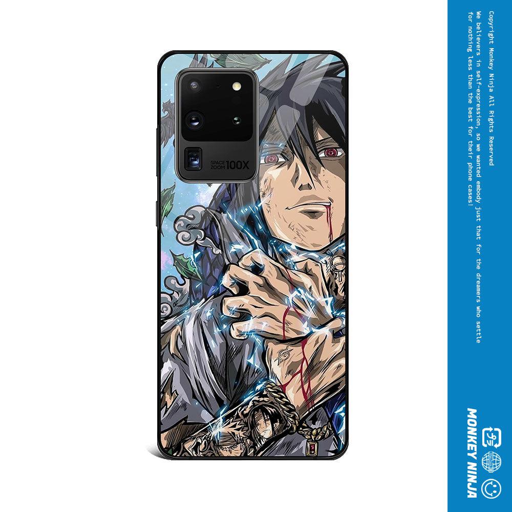 Sasuke Naruto Anime Hand Draw Tempered Glass Phone Case for Samsung