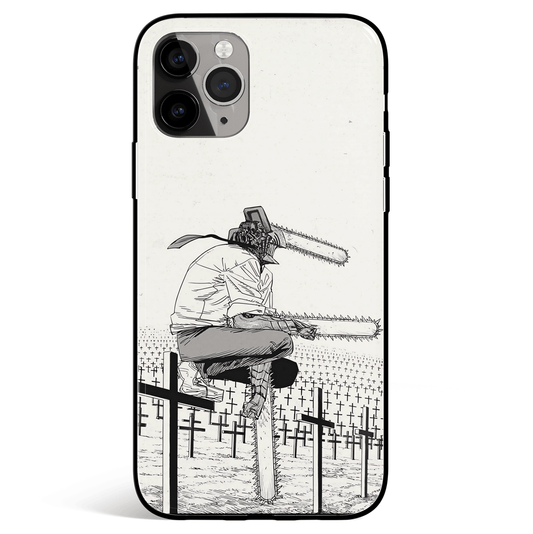 Chainsaw Man Manga Style Tempered Glass Soft Silicone iPhone Case