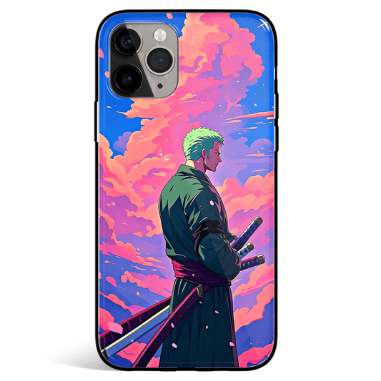 One Piece Zoro Pink Cloud Tempered Glass Soft Silicone iPhone Case