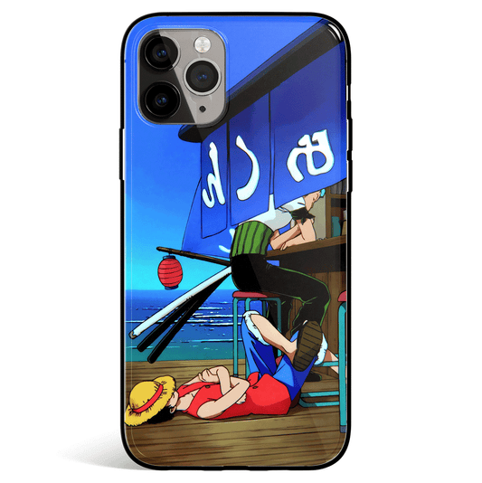 One Piece Luffy and Zoro Ramen Tempered Glass Soft Silicone iPhone Case