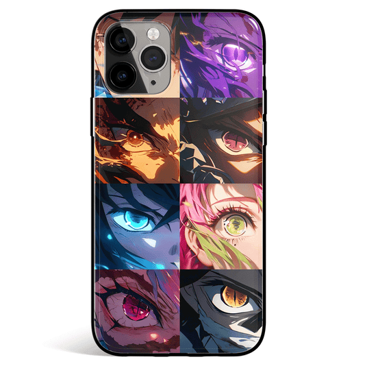 Demon Slayer Eyes Tempered Glass Soft Silicone iPhone Case