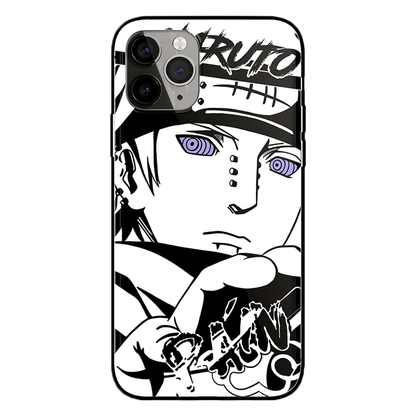 Naruto Characters Sketch Tempered Glass iPhone Case- Madara Pain Sasuke