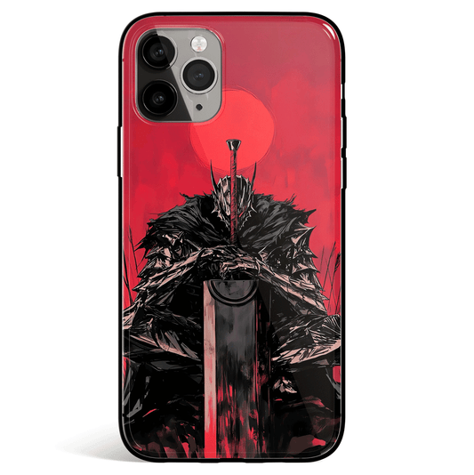 Berserk Dark Fantasy Knight Under Blood Moon Tempered Glass Soft Silicone iPhone Case