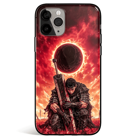 Berserk Guts Blood Moon Tempered Glass Soft Silicone iPhone Case
