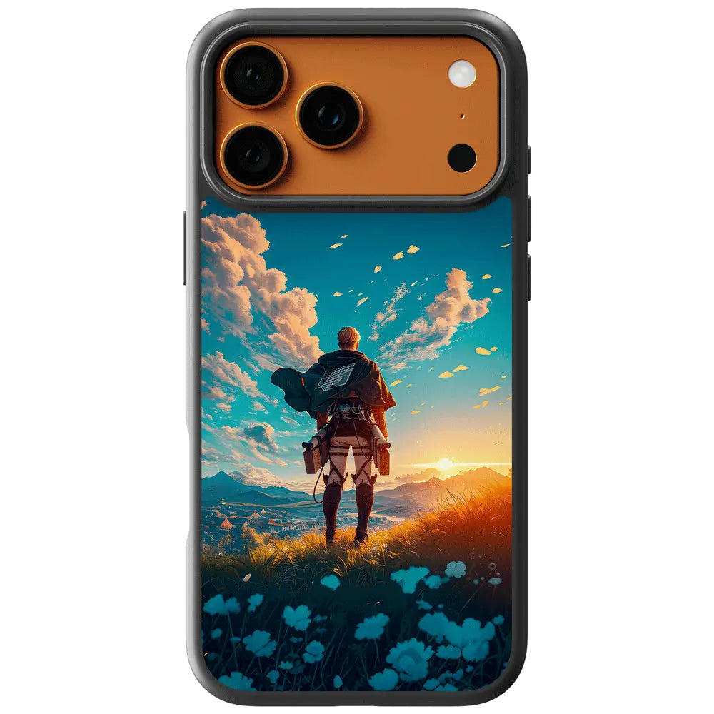 Attack on Titan Erwin Smith iPhone Case - Standing in Flower Field at Sunset