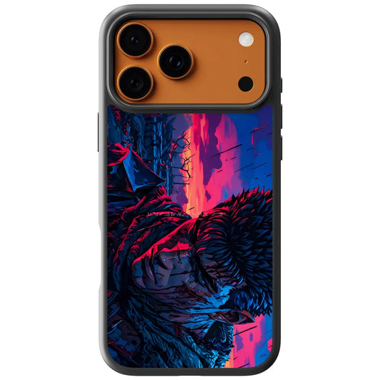 Berserk Guts Intense Neon iPhone Case - Pink and Blue Palette Fan Art