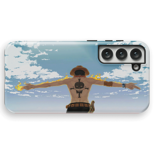 One Piece Ace Fire Whitebeard Tempered Glass Tough Samsung Phone Case