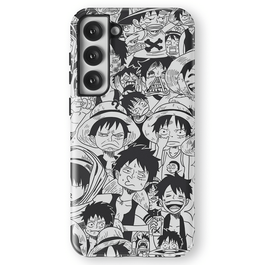 One Piece Luffy Emoji Memes Face Sketches Tempered Glass Tough Samsung Galaxy Phone Case