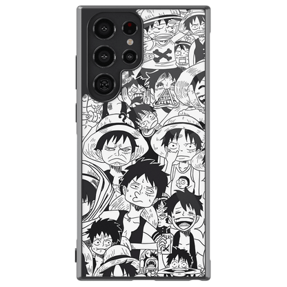 One Piece Luffy Emoji Memes Face Sketches Tempered Glass Tough Samsung Galaxy Phone Case