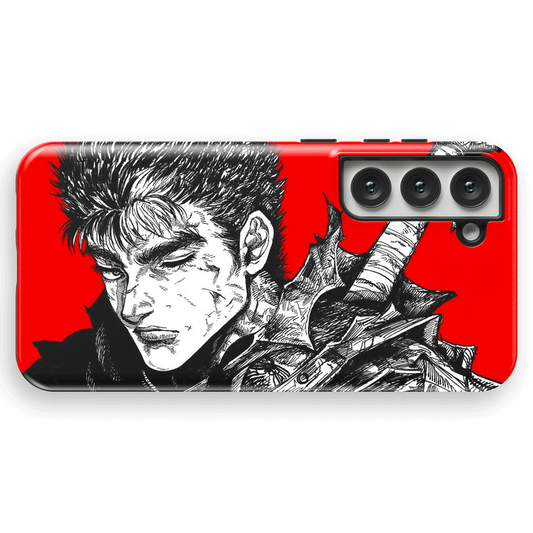 Berserk Guts Silhouette Red Background Tempered Glass Tough Soft Silicone Samsung Case