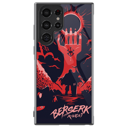 Berserk Back Silhouette Guts Tempered Glass Tough Soft Silicone Samsung Case