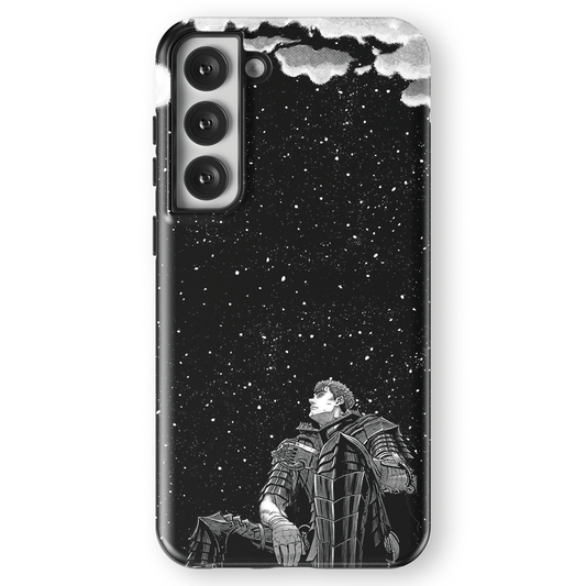 Berserk Guts Looking at the Galaxy Tempered Glass Tough Soft Silicone Samsung Case