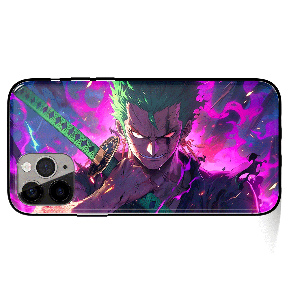 One Piece Zoro Purple Dragon 2 Tempered Glass Soft Silicone iPhone Case