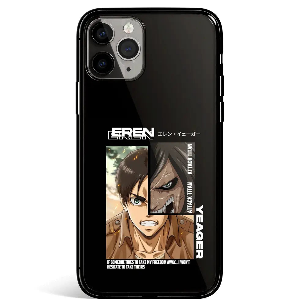 Attack on Titan Eren Tempered Glass Soft Silicone iPhone Case-Phone Case-Monkey Ninja-iPhone 17-Glass Case-Monkey Ninja