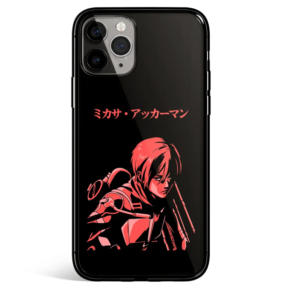 Attack on Titan Mikasa Tempered Glass Soft Silicone iPhone Case-Phone Case-Monkey Ninja-iPhone 17-Glass Case-Monkey Ninja