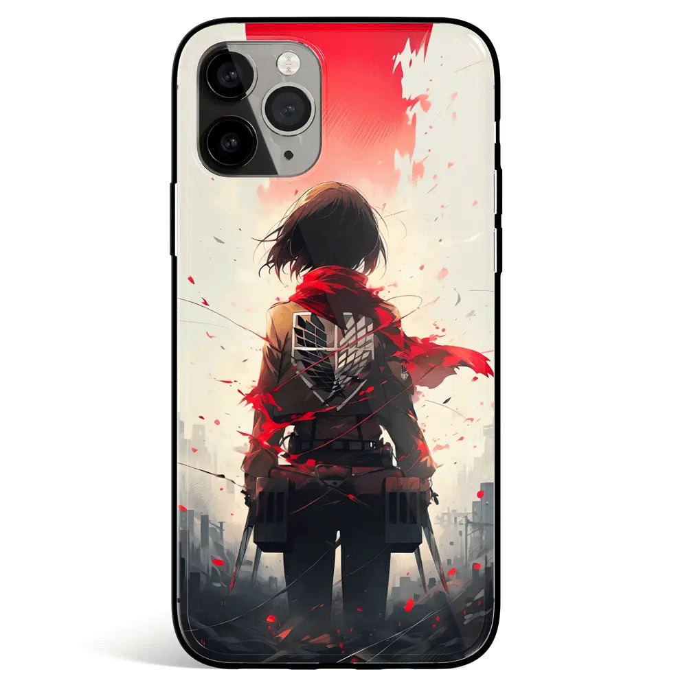 Attack on Titan Mikasa Tempered Glass Soft Silicone iPhone Case-Phone Case-Monkey Ninja-iPhone 17-Glass Case-Monkey Ninja