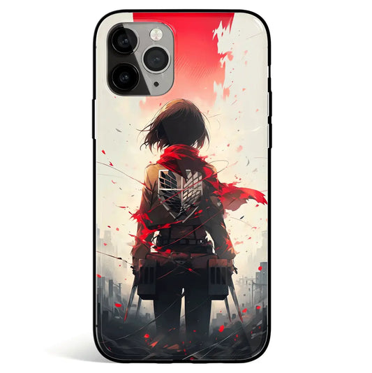 Attack on Titan Mikasa Tempered Glass Soft Silicone iPhone Case-Phone Case-Monkey Ninja-iPhone 17-Glass Case-Monkey Ninja