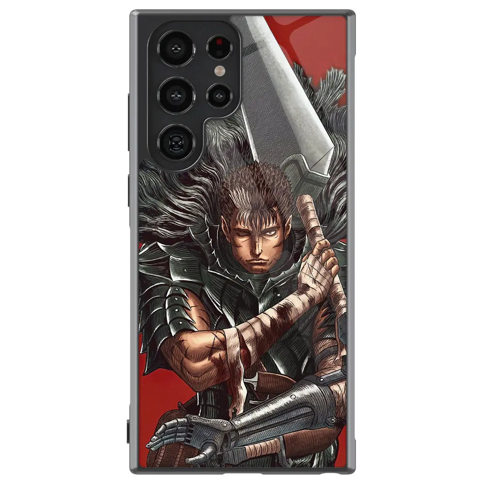 Berserk Black Swordsman Guts 1 Tempered Glass Tough Soft Silicone Samsung Case-Phone Case-Monkey Ninja-Galaxy S25-Glass Case-Monkey Ninja
