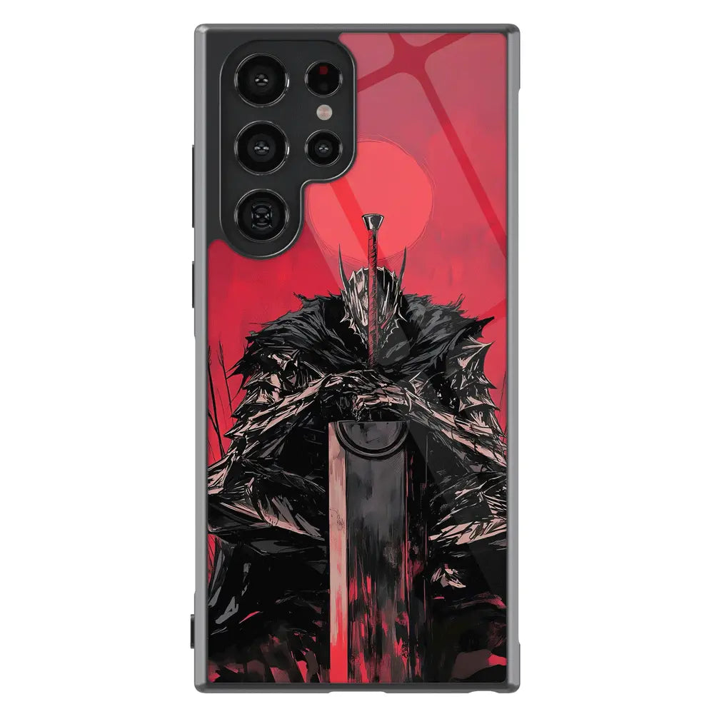 Berserk Dark Fantasy Knight Under Blood Moon Tempered Glass Tough Samsung Phone Case-Phone Case-Monkey Ninja-Galaxy S25-Glass Case-Monkey Ninja