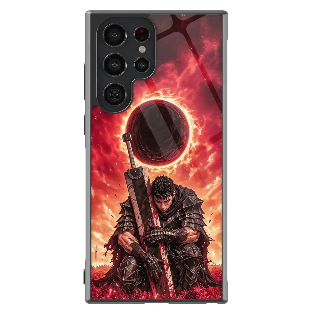 Berserk Guts Blood Moon Tempered Glass Tough Samsung Phone Case-Phone Case-Monkey Ninja-Galaxy S25-Glass Case-Monkey Ninja