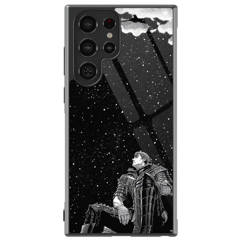 Berserk Guts Looking at the Galaxy Tempered Glass Tough Soft Silicone Samsung Case-Phone Case-Monkey Ninja-Galaxy S25-Glass Case-Monkey Ninja