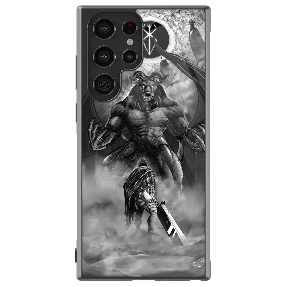 Berserk Guts vs Zodd Tempered Glass Tough Soft Silicone Samsung Case-Phone Case-Monkey Ninja-Galaxy S25-Glass Case-Monkey Ninja