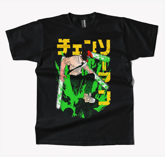 Chainsaw Man Green Anime T Shirt-T-Shirt-Monkeyninja-S-Black-Monkey Ninja
