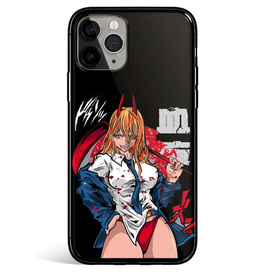 Chainsawman Power Tempered Glass Soft Silicone iPhone Case-Phone Case-Monkey Ninja-iPhone 17-Glass Case-Monkey Ninja