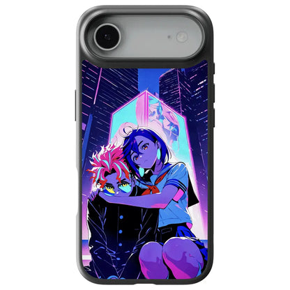 Dandadan Cyberpunk Anime Neon Couple Tempered Glass Soft Silicone iPhone Case-Phone Case-Monkey Ninja-iPhone 17-Glass Case-Monkey Ninja