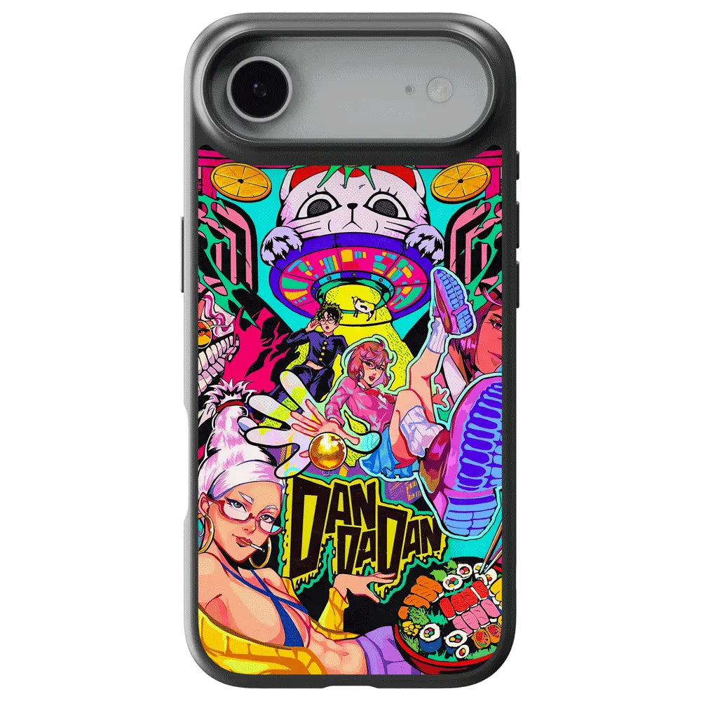 Dandadan Pop Art Chaos Tempered Glass Soft Silicone iPhone Case-Phone Case-Monkey Ninja-iPhone 17-Glass Case-Monkey Ninja