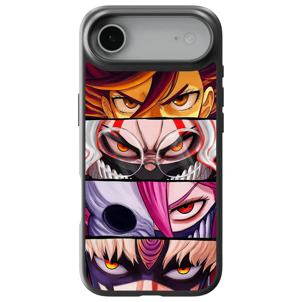 Dandadan Villain Eyes Collage Tempered Glass Soft Silicone iPhone Case-Phone Case-Monkey Ninja-iPhone 17-Glass Case-Monkey Ninja