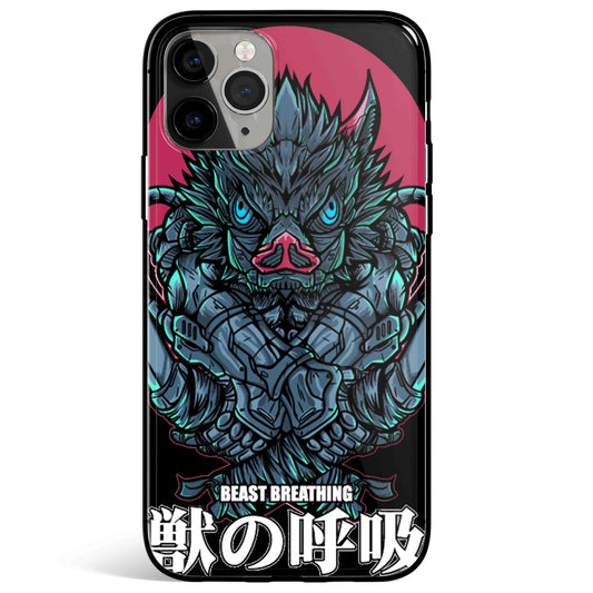 Demon Slayer Beast breathing Tempered Glass Soft Silicone iPhone Case-Phone Case-Monkey Ninja-iPhone 17-Glass Case-Monkey Ninja