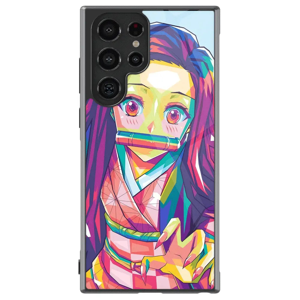 Demon Slayer Colorful Nezuko Tempered Glass Tough Samsung Phone Case-Phone Case-Monkey Ninja-Galaxy S25-Glass Case-Monkey Ninja