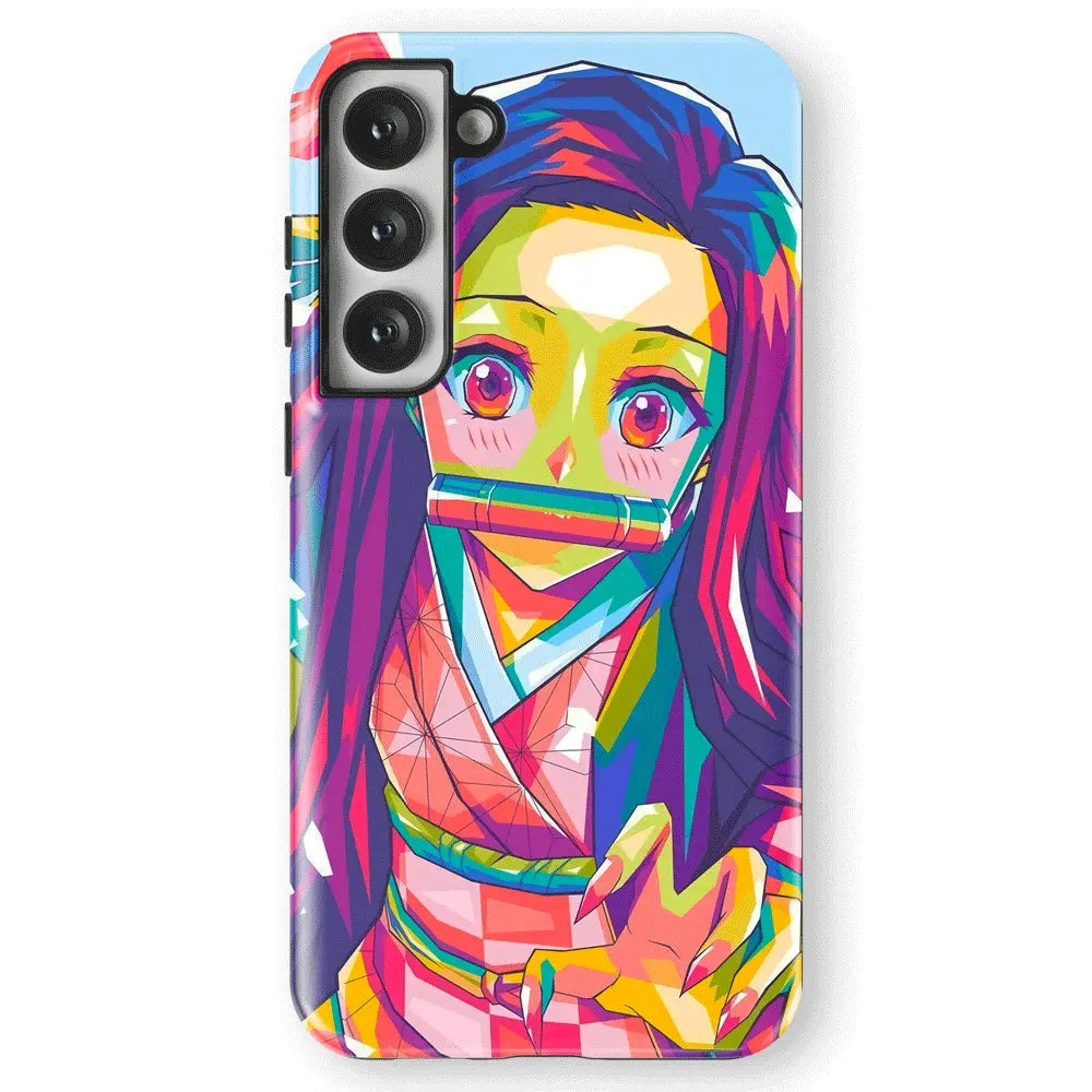 Demon Slayer Colorful Nezuko Tempered Glass Tough Samsung Phone Case-Phone Case-Monkey Ninja-Galaxy S25-Tough Case-Monkey Ninja