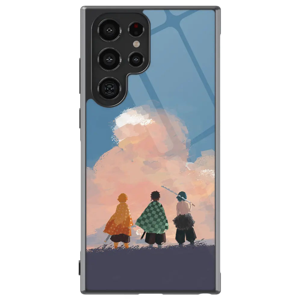Demon Slayer Figure View Ink Painting Tempered Glass Tough Samsung Galaxy Phone Case-Phone Case-Monkey Ninja-Galaxy S25-Glass Case-Monkey Ninja