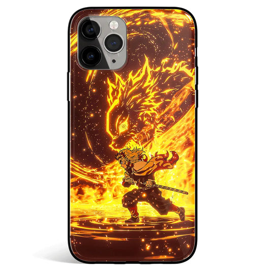 Demon Slayer Flame Hashira Rengoku Tempered Glass Soft Silicone iPhone Case-Phone Case-Monkey Ninja-iPhone 17-Glass Case-Monkey Ninja