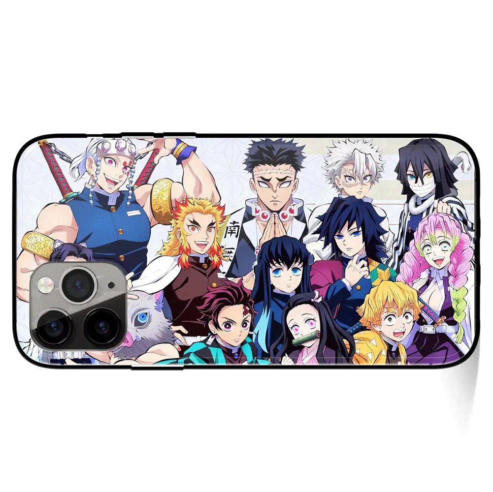 Demon Slayer Group Photo Tempered Glass Soft Silicone iPhone Case-Phone Case-Monkey Ninja-iPhone 17-Glass Case-Monkey Ninja