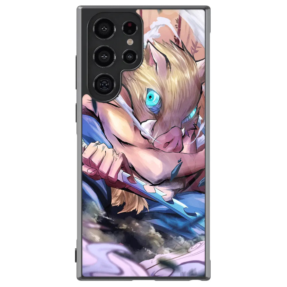 Demon Slayer Inosuke Beast Breathing Tempered Glass Tough Samsung Galaxy Phone Case-Phone Case-Monkey Ninja-Galaxy S25-Glass Case-Monkey Ninja