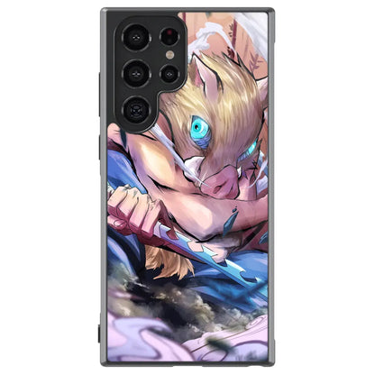 Demon Slayer Inosuke Beast Breathing Tempered Glass Tough Samsung Galaxy Phone Case-Phone Case-Monkey Ninja-Galaxy S25-Glass Case-Monkey Ninja