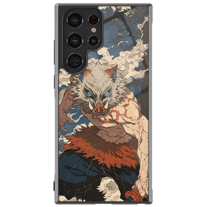 Demon Slayer Inosuke Beast Rush Tempered Glass Tough Samsung Phone Case-Phone Case-Monkey Ninja-Galaxy S25-Glass Case-Monkey Ninja