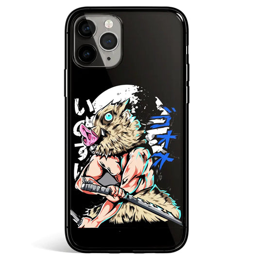 Demon Slayer Inosuke Hashibira Tempered Glass Soft Silicone iPhone Case-Phone Case-Monkey Ninja-iPhone 17-Glass Case-Monkey Ninja