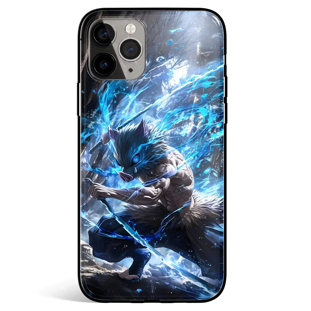 Demon Slayer Inosuke Tempered Glass Soft Silicone iPhone Case-Phone Case-Monkey Ninja-iPhone 17-Glass Case-Monkey Ninja