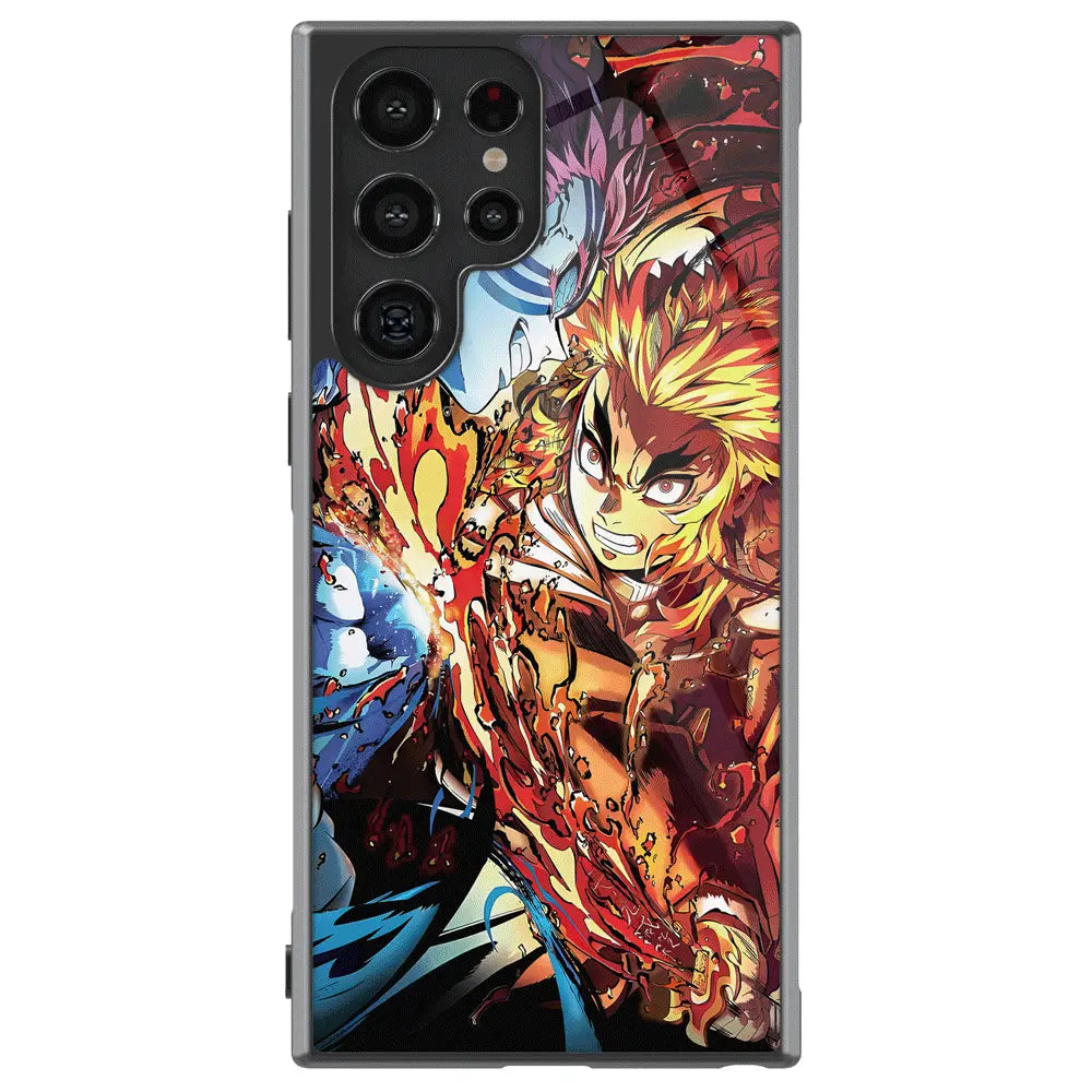 Demon Slayer Kyojuro Battle on the Infinite Train Tempered Glass Tough Samsung Case-Phone Case-Monkey Ninja-Galaxy S25-Glass Case-Monkey Ninja